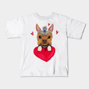 Yorkie with red heart Kids T-Shirt